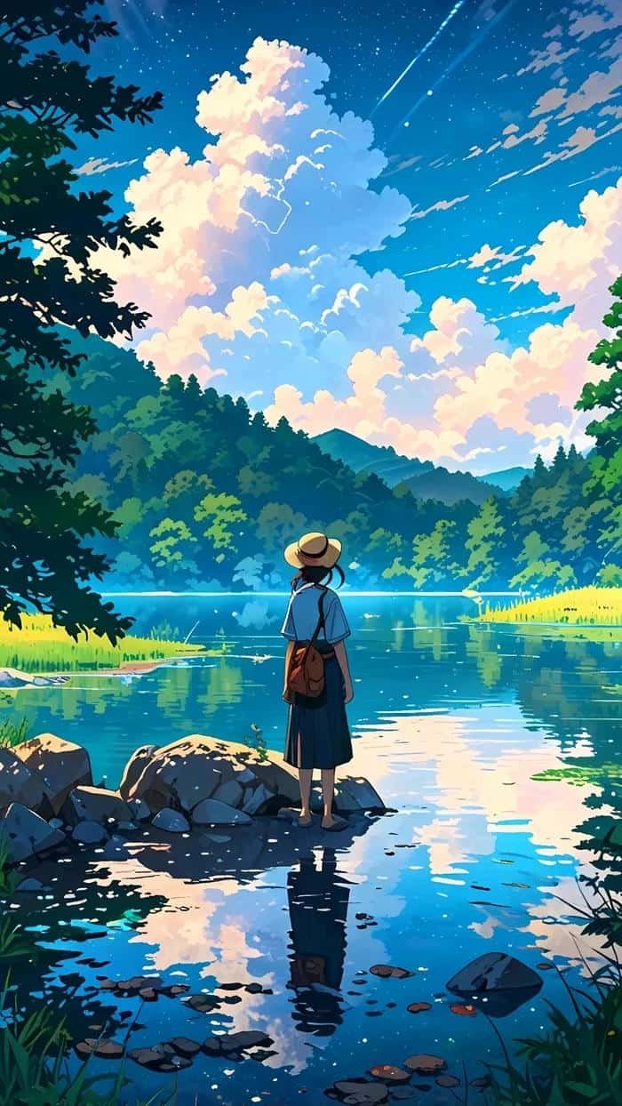 Ảnh anime chill bên sông