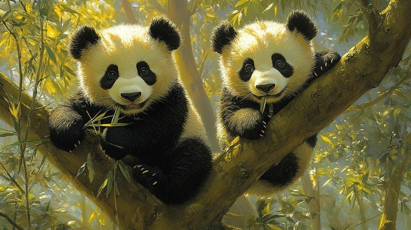 Hình ảnh 2 con gấu trúc trên cây