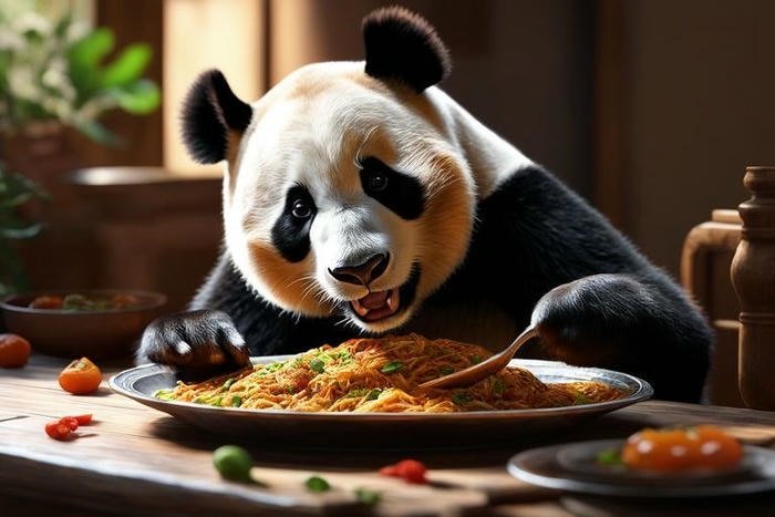 Hình ảnh con gấu trúc ăn