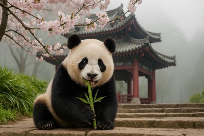 Hình ảnh con gấu trúc đang ăn