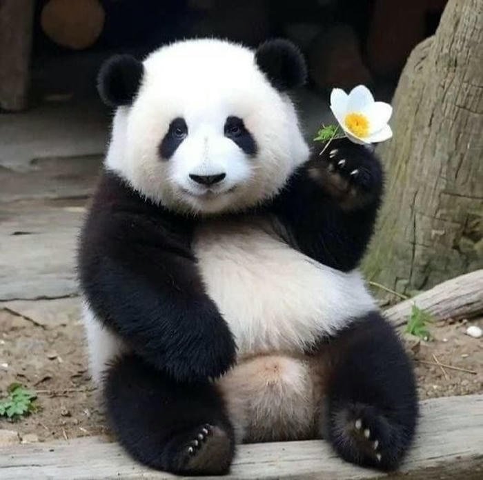 Hình ảnh con gấu trúc tặng hoa