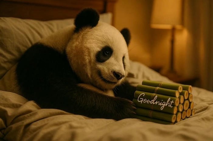 Hình ảnh con gấu trúc trên giường