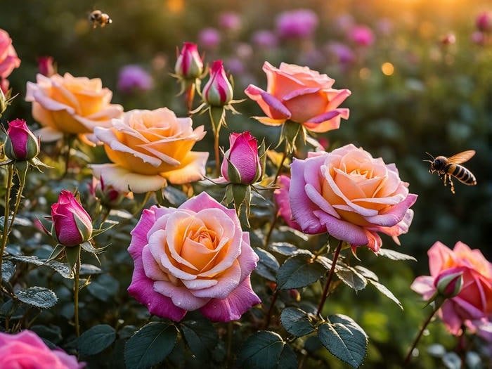 Hình ảnh hoa hồng nở giữa ánh sáng dịu dàng