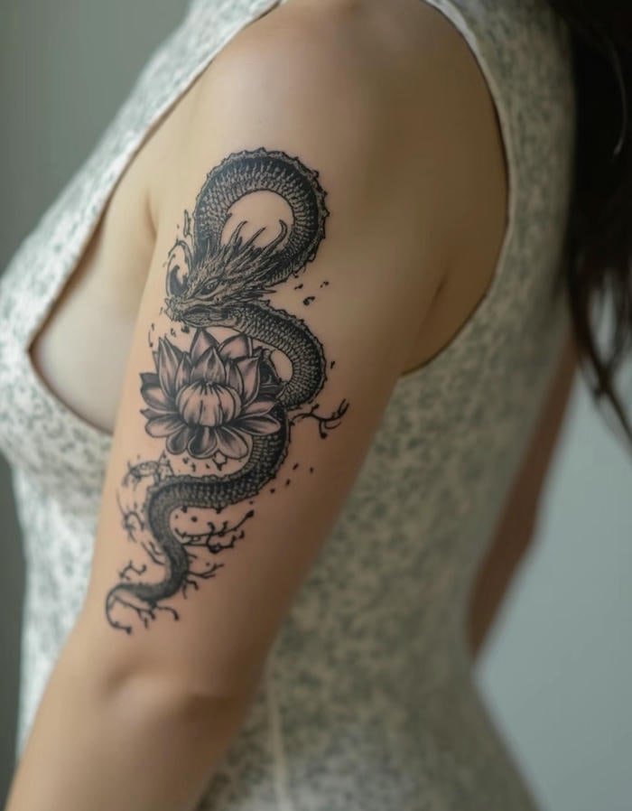 Hình xăm hoa sen rồng đẹp cho nam