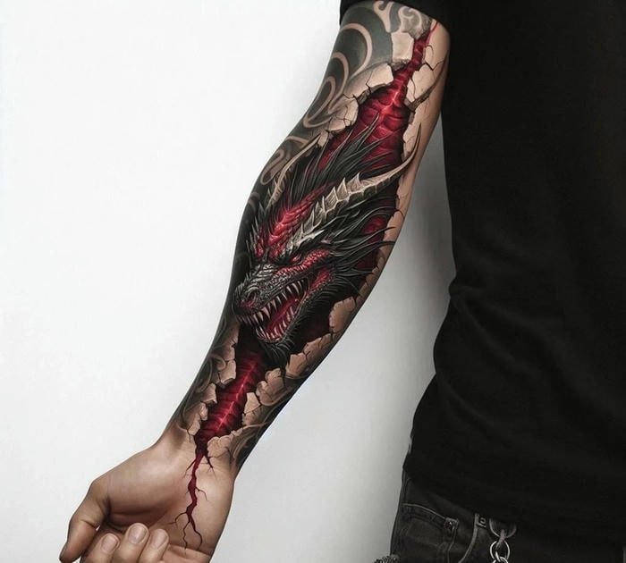 Hình xăm rồng và sóng biển