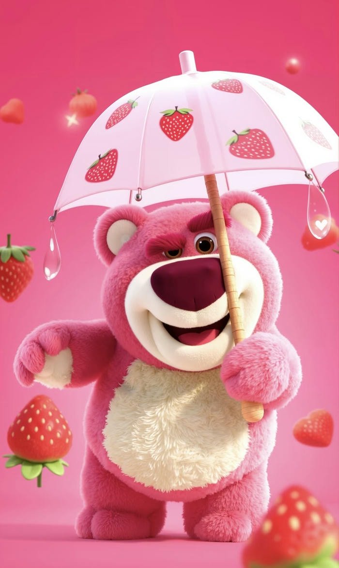 ảnh gấu dâu che ô