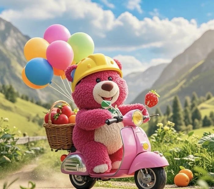 ảnh gấu dâu ngồi xe