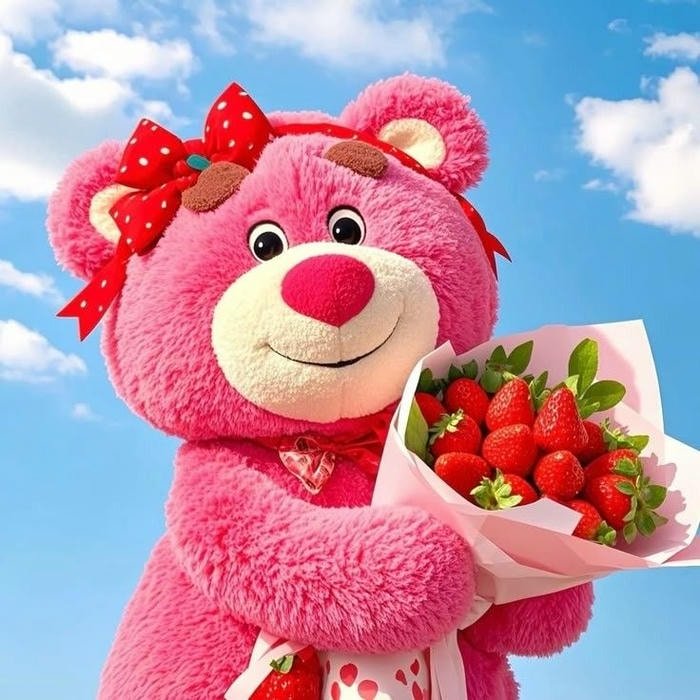 ảnh gấu dâu ôm dâu tây