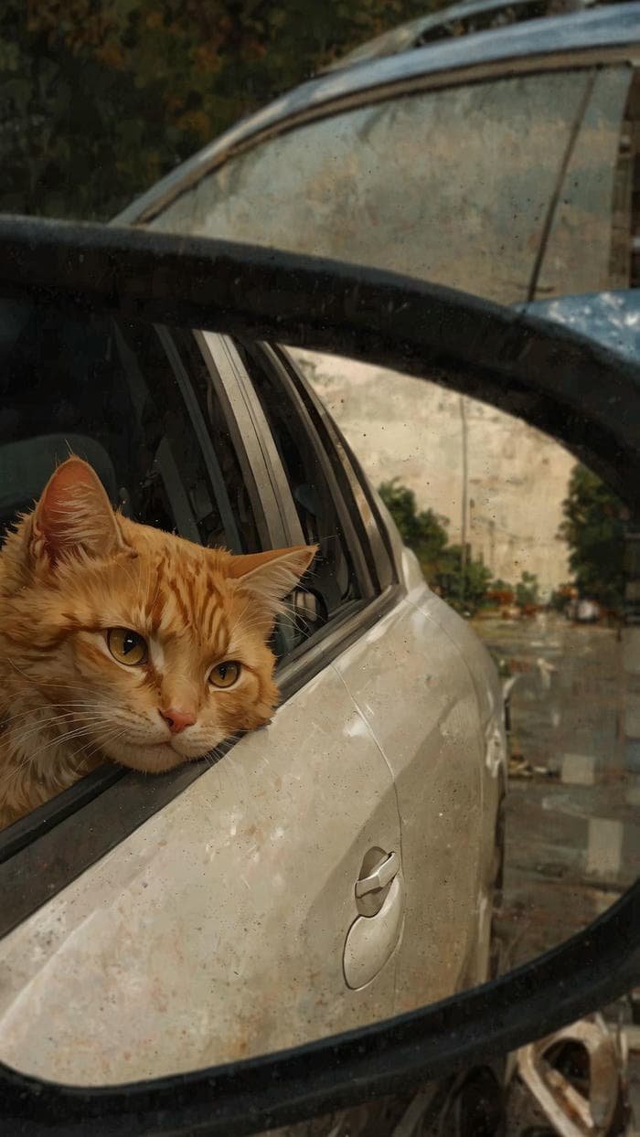 ảnh mèo buồn trong ô tô