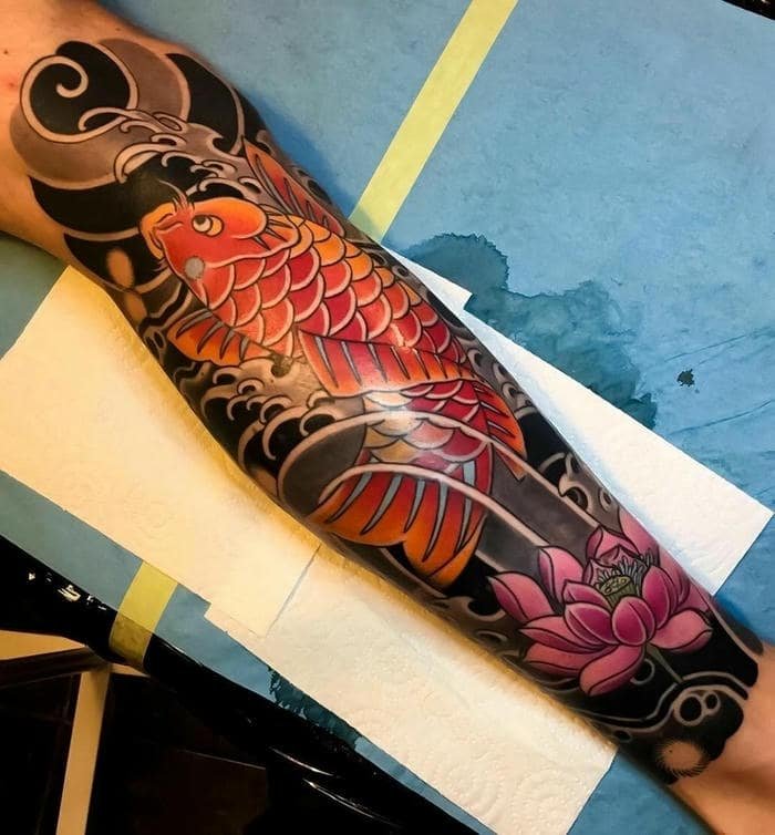 hình xăm cá chép hoa sen full tay