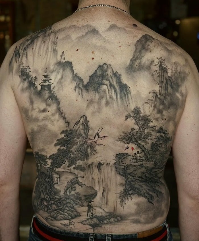 hình xăm núi full lưng