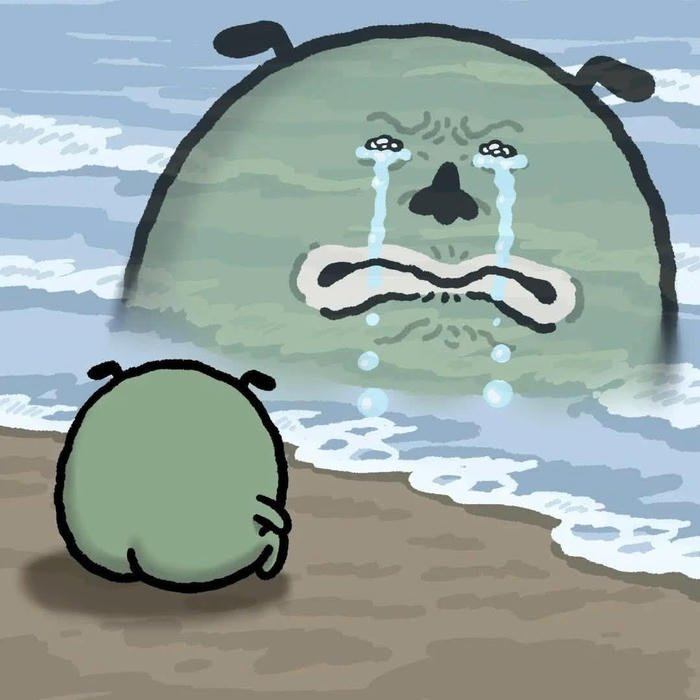 meme gục ngã ngồi ngoài biển