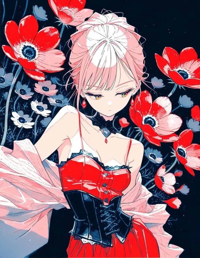 Hình anime girl trong vườn hoa đẹp