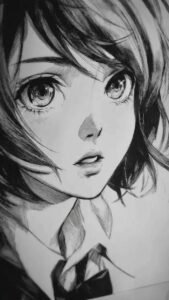 Ảnh anime đen trắng, cảm xúc cô đơn và trầm tư