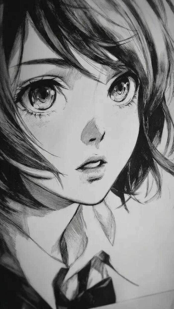 Ảnh anime đen trắng, cảm xúc cô đơn và trầm tư