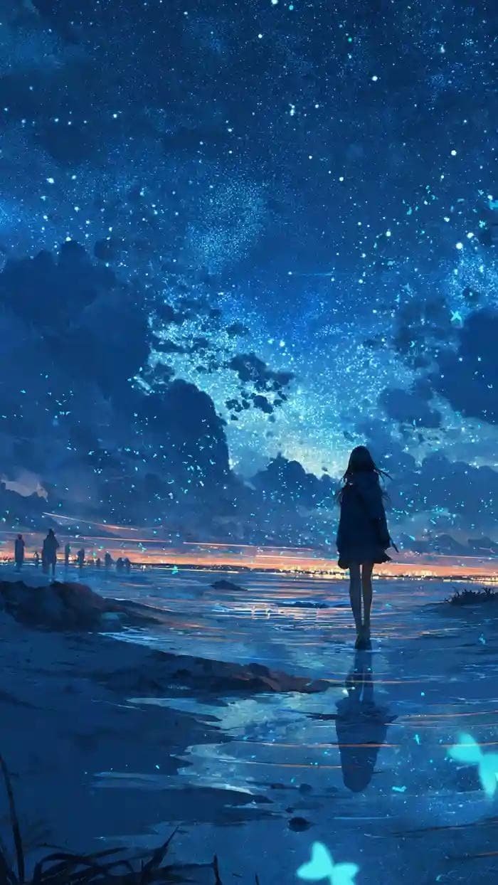 Ảnh anime đẹp hiếm cô gái nhìn lên bầu trời sao