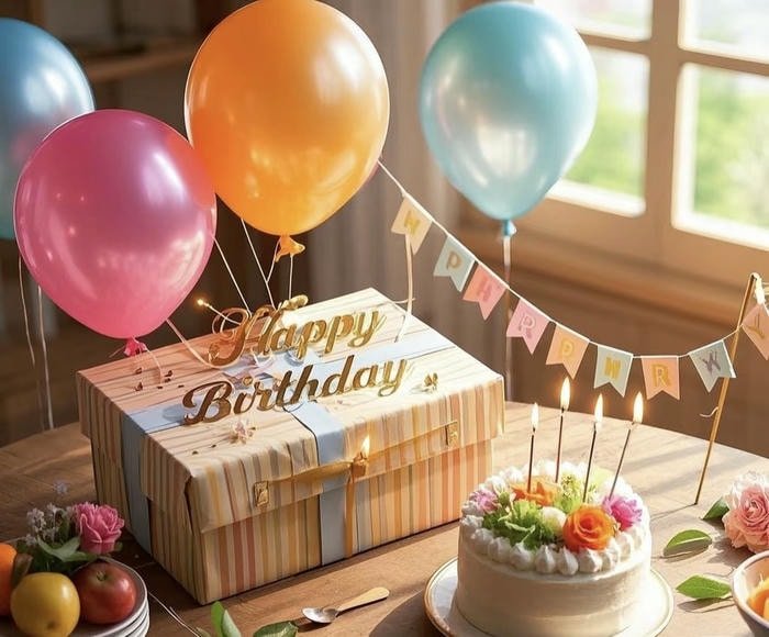 Hình sinh nhật với chữ “Happy Birthday” nổi bật