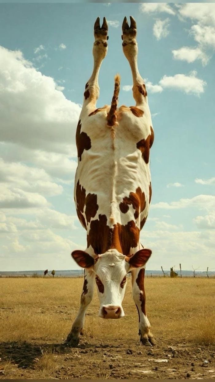 ảnh con bò lộn ngược vô tri