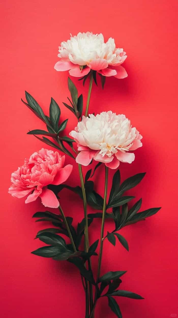 ảnh nền hoa mẫu đơn nền đỏ