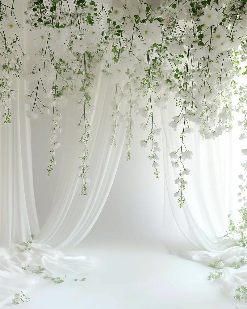 background trắng kèm hoa chụp ảnh