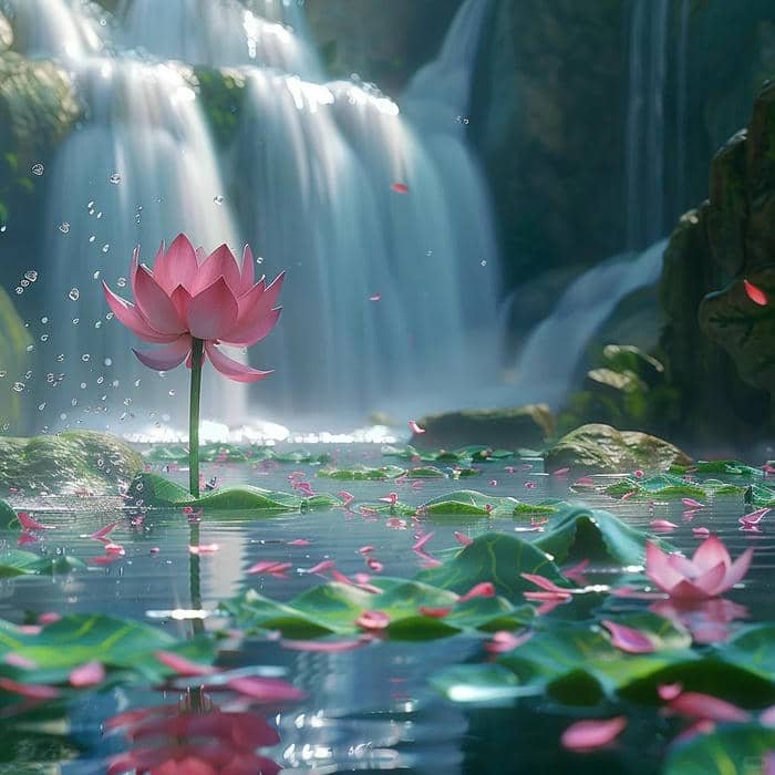 hình nền hoa giữa dòng suối