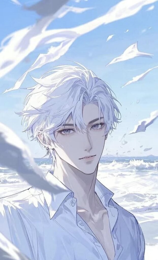 hình trai anime tóc trắng