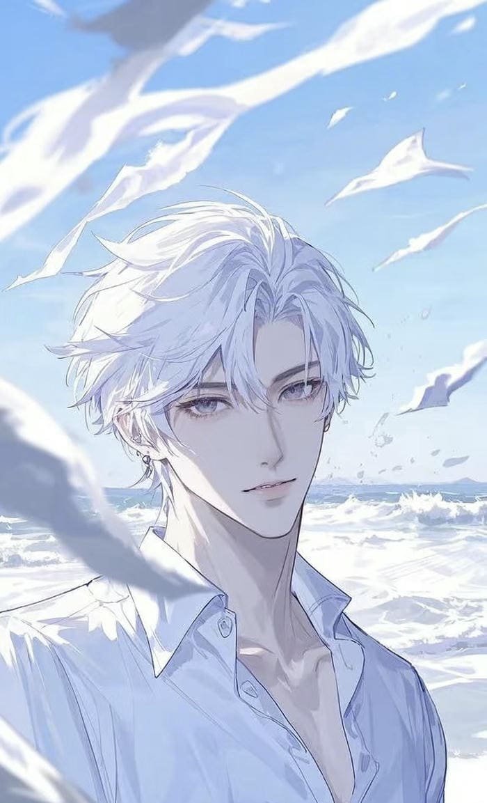 hình trai anime tóc trắng