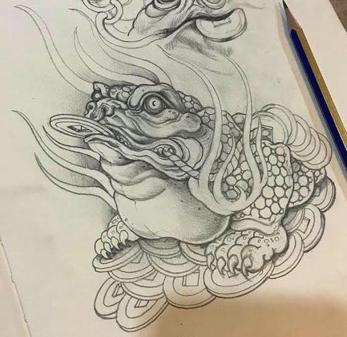 vẽ hình xăm ếch ngậm tiền