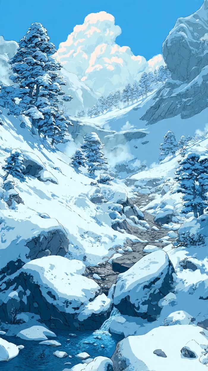 ảnh anime snowy landscape cute