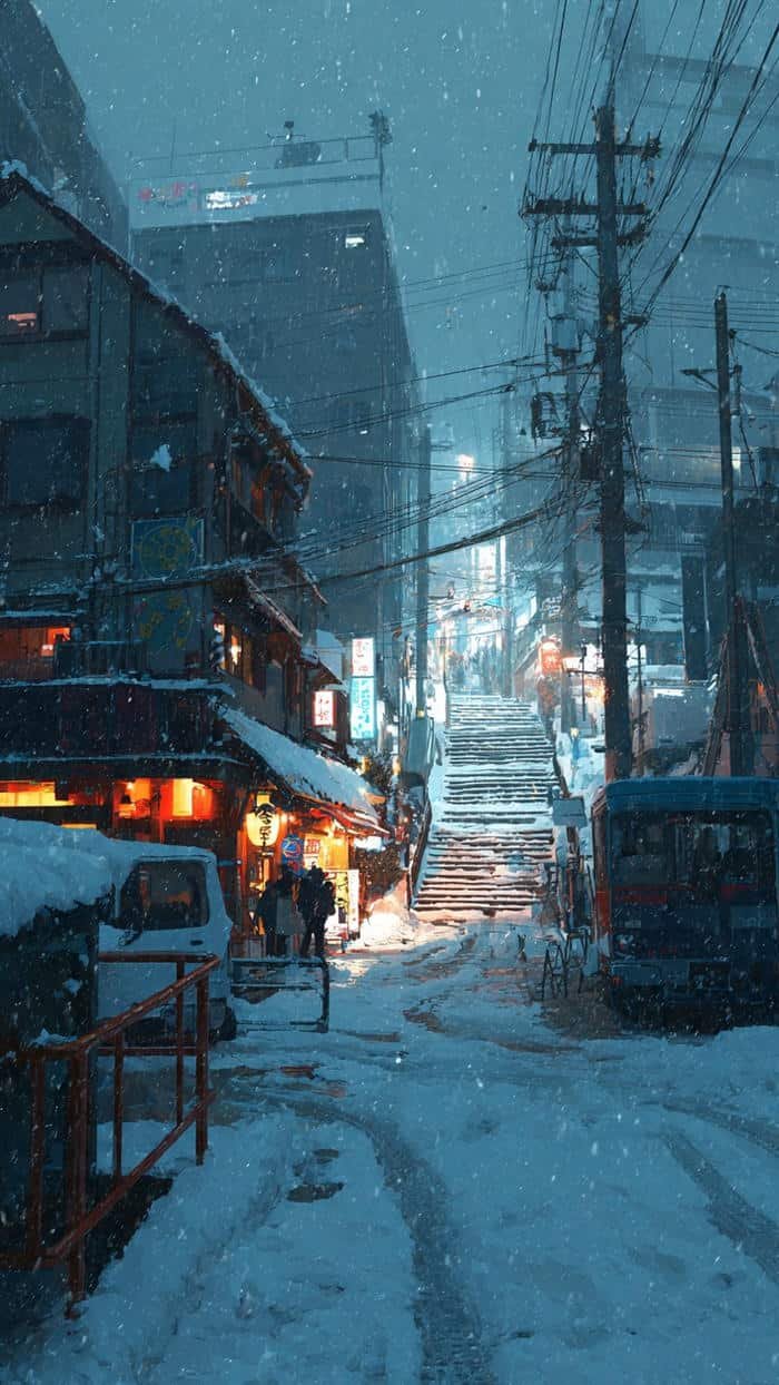ảnh anime snowy landscape