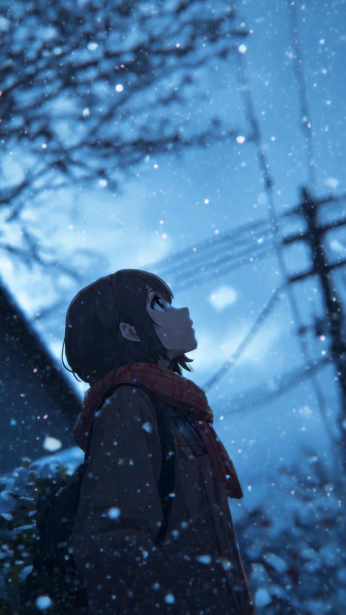 anime snowy scenery anime girl