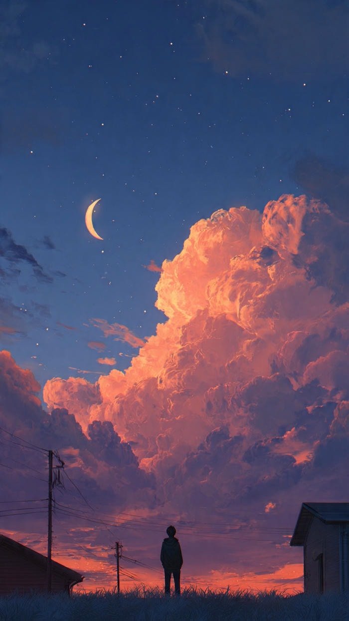 bầu trời anime pastel hồng