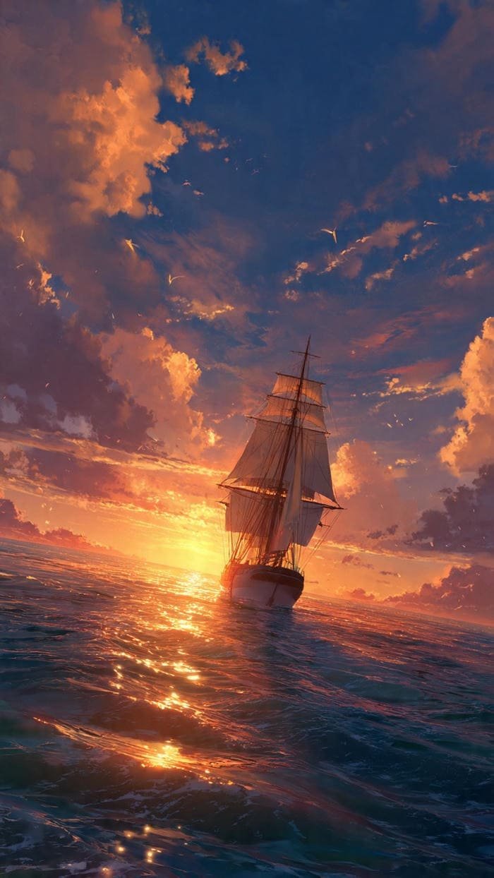 cảnh biển anime mộng mơ pastel