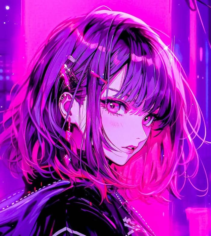 hình anime girl pink hair anime style