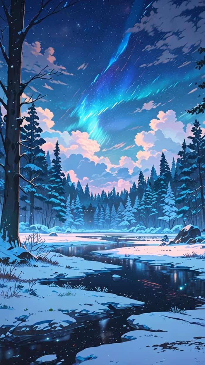 hình anime tuyết rơi pastel