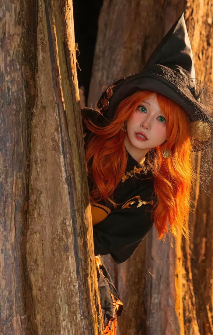 không khí phép thuật bao trùm bộ cosplay phù thủy