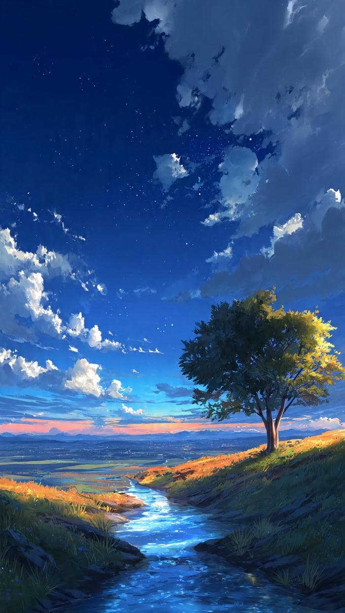 phong cảnh anime sông suối