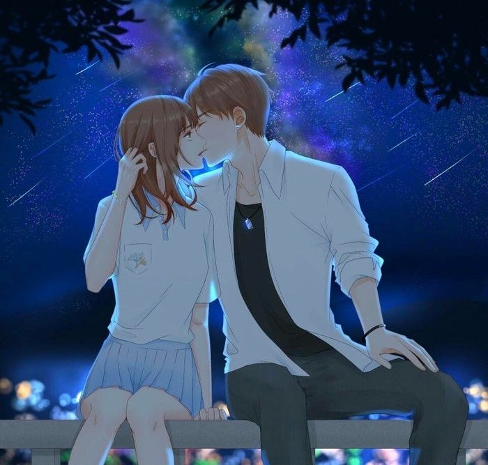 vẻ tình cảm anime hôn môi