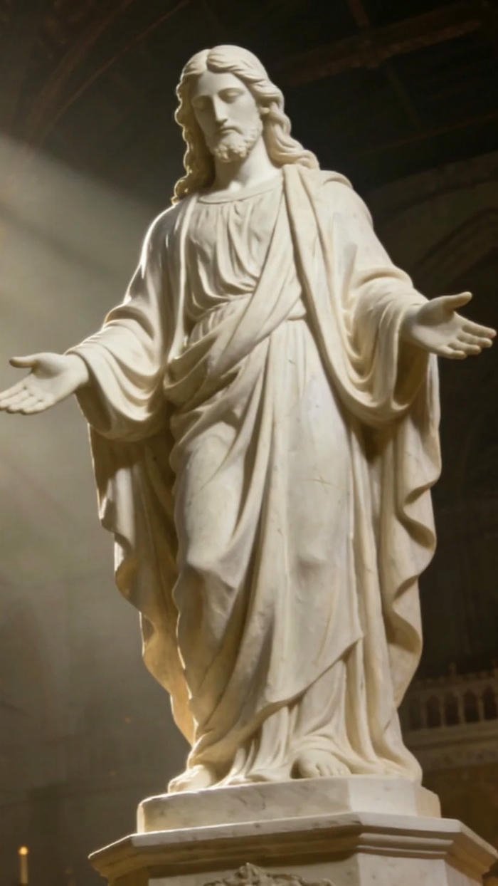 Ảnh chúa giêsu 3d tượng trắng dang tay ban phước lành