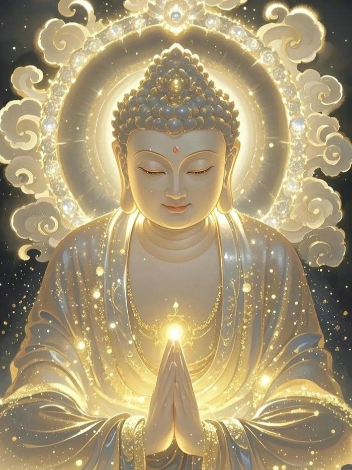 Ảnh phật nét vẽ ánh kim sáng rực trên nền đen