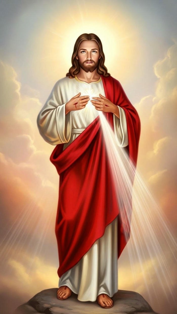 Hình nền chúa giêsu đẹp nhất chỉ tay vào trái tim đỏ