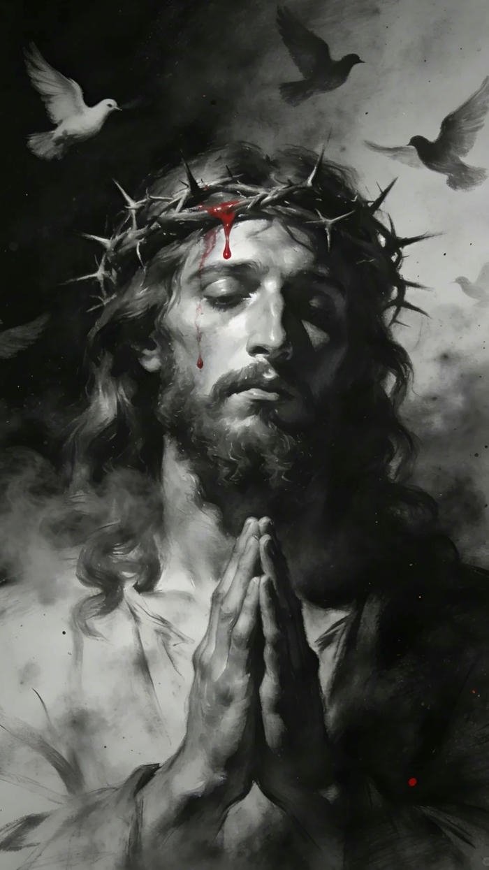 Hình nền công giáo bản vẽ chì gương mặt chúa gai góc