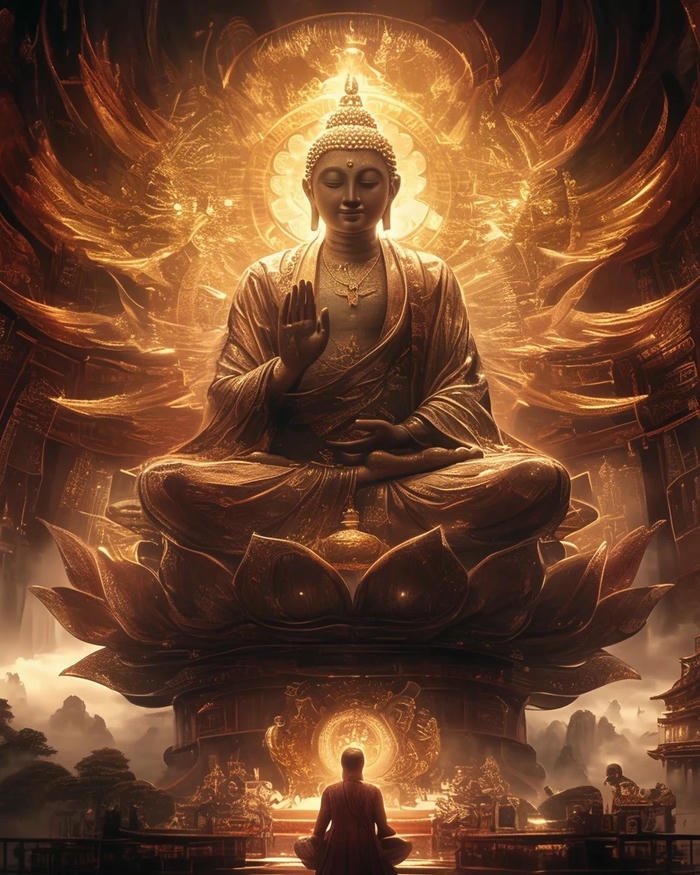 Hình nền phật hào quang lửa vàng rực rỡ uy nghi