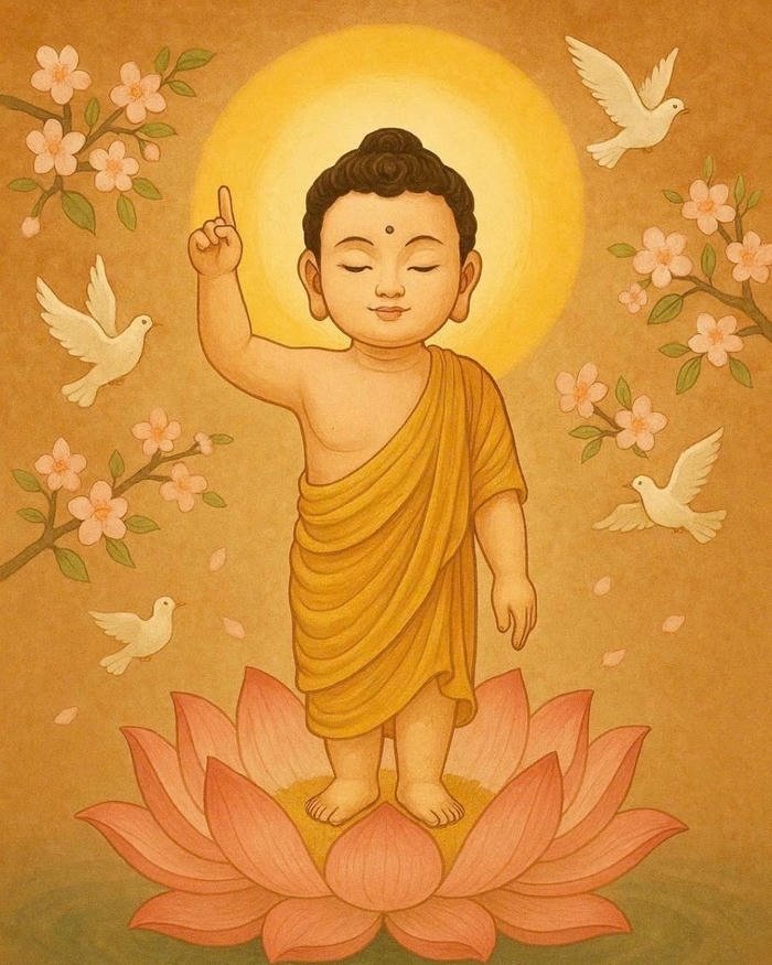 Hình phật đẹp thái tử đản sinh chỉ tay lên trời