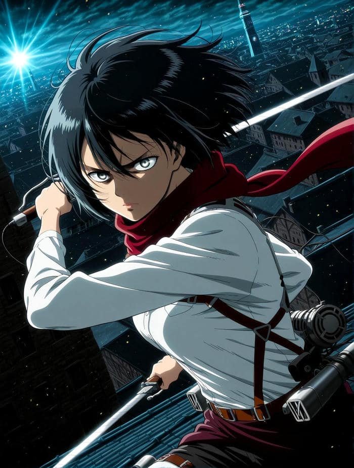 Mikasa Ackerman đứng giữa chiến trường