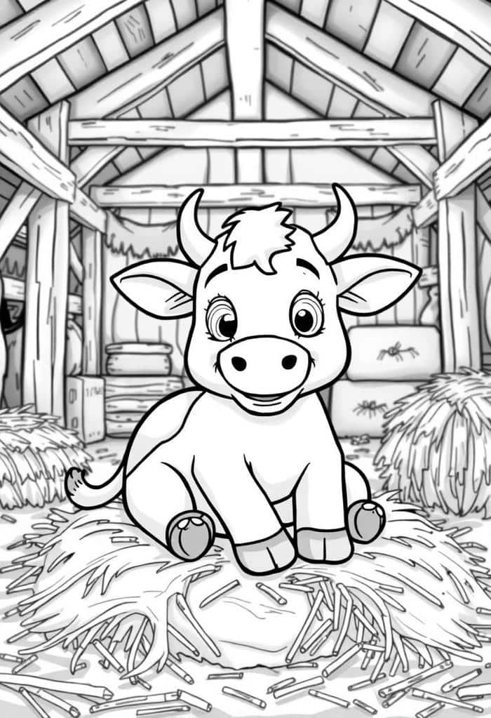 Ảnh tô màu con bò thể hiện hình ảnh quen thuộc trong đời sống