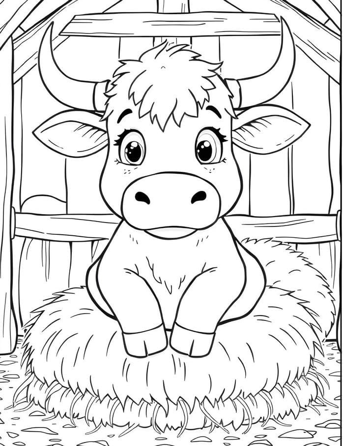 Ảnh tô màu con bò với đường nét rõ ràng dễ quan sát