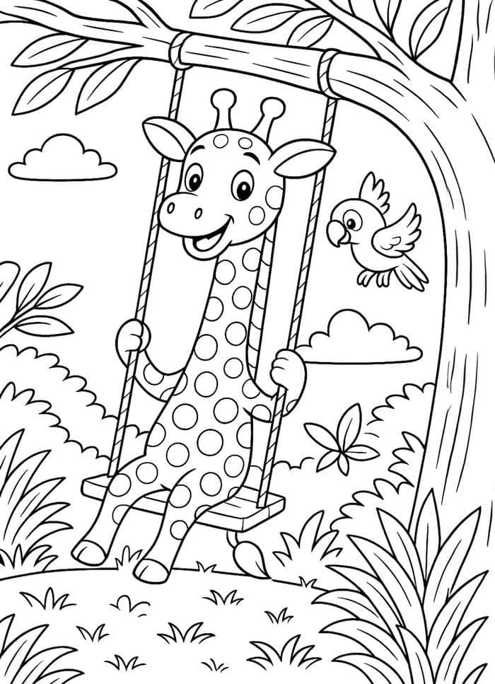 Ảnh tô màu hươu cao cổ có nhiều vùng trống rõ ràng để tô kín