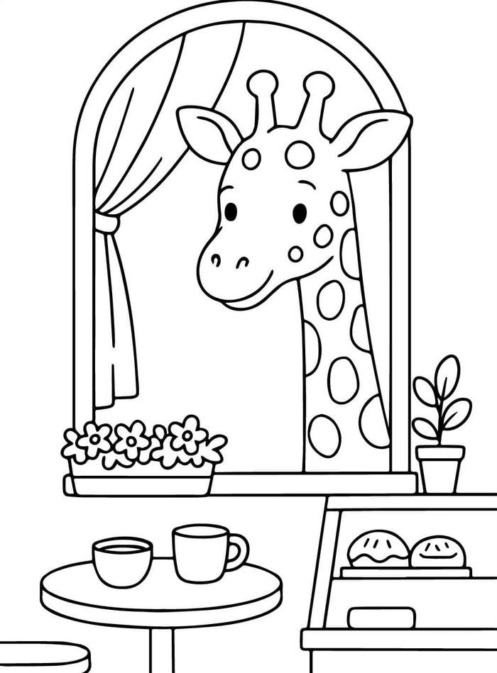 Ảnh tô màu hươu cao cổ với mảng tô rõ ràng