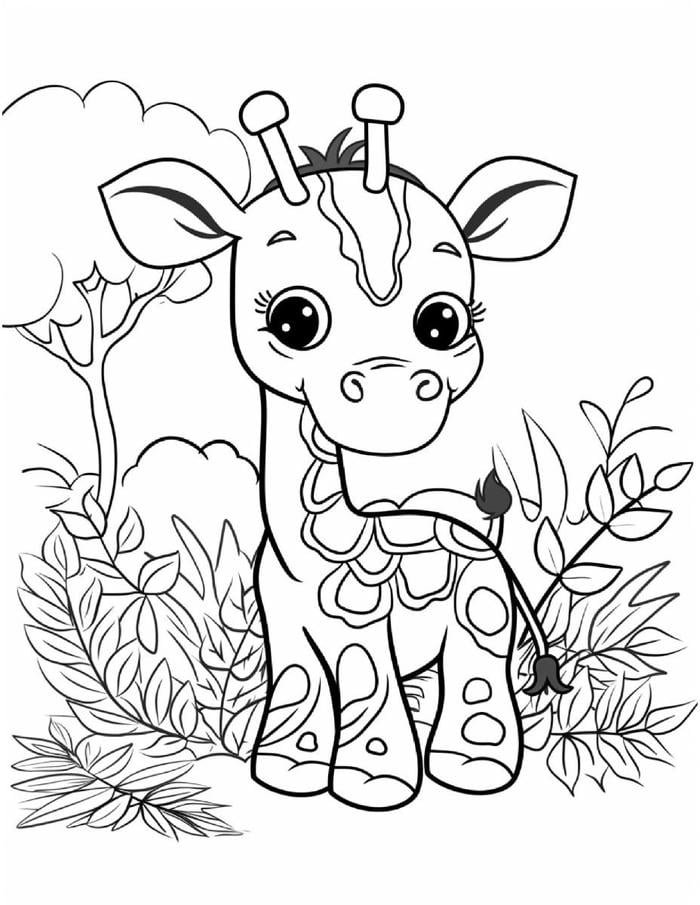 Ảnh tô màu hươu cao cổ với mảng trống dễ phủ màu